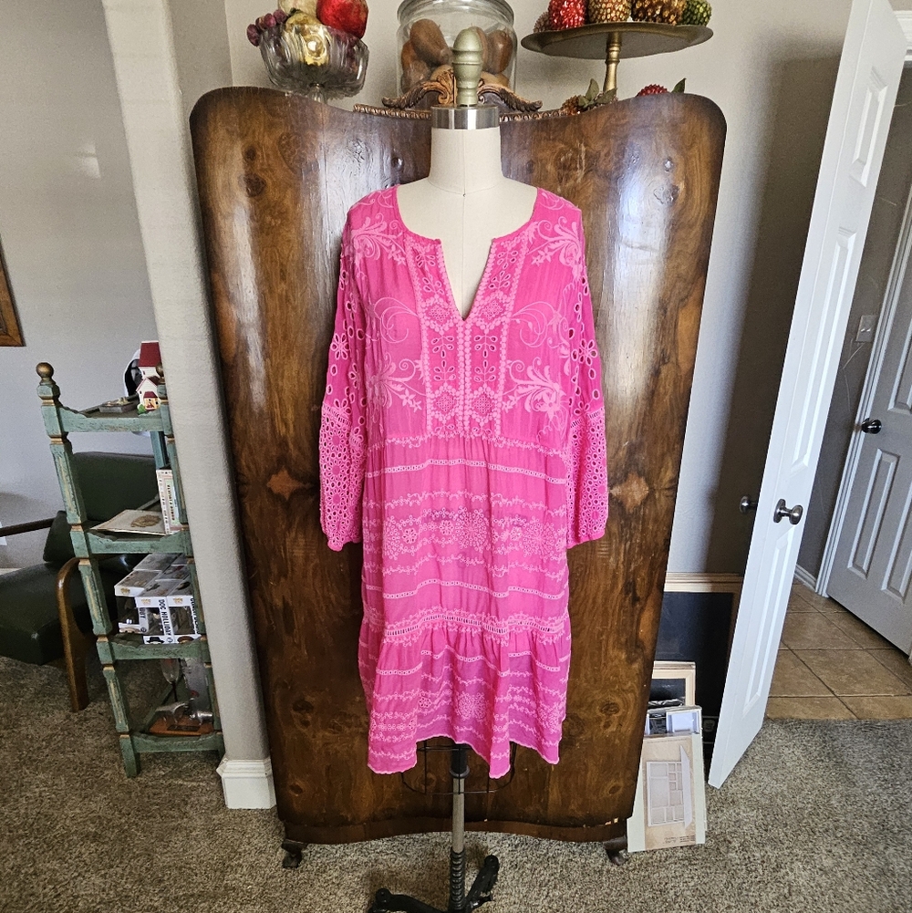 Johnny Was Pink Embroidered Mini Dress
